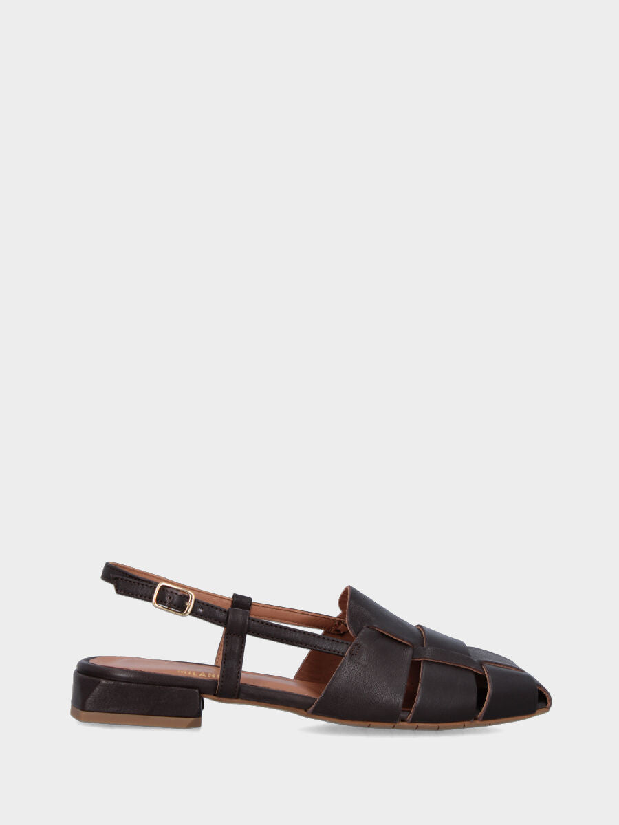 Sandalo slingback in vitello testa di moro con fasce intrecciate