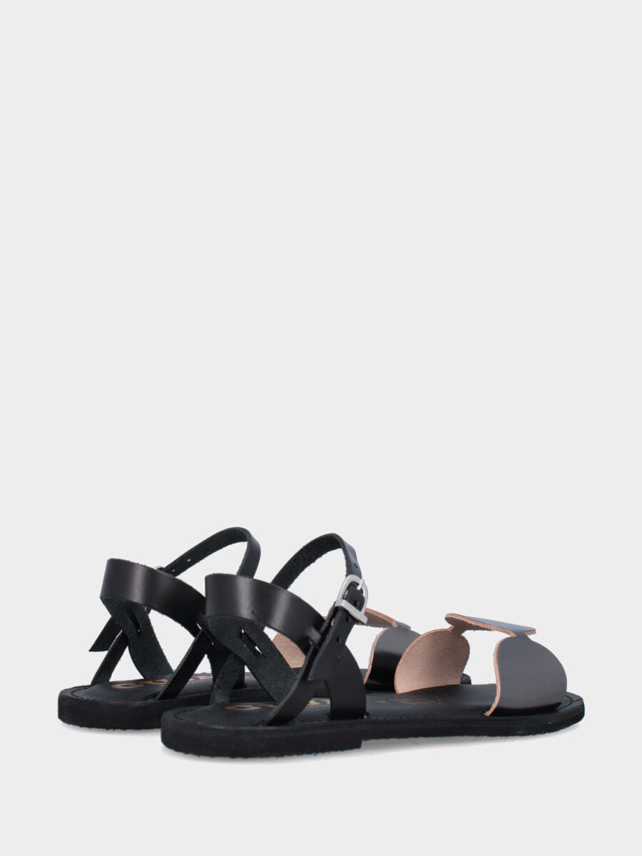 Sandalo in vitello nero con decori geometrici in pianta