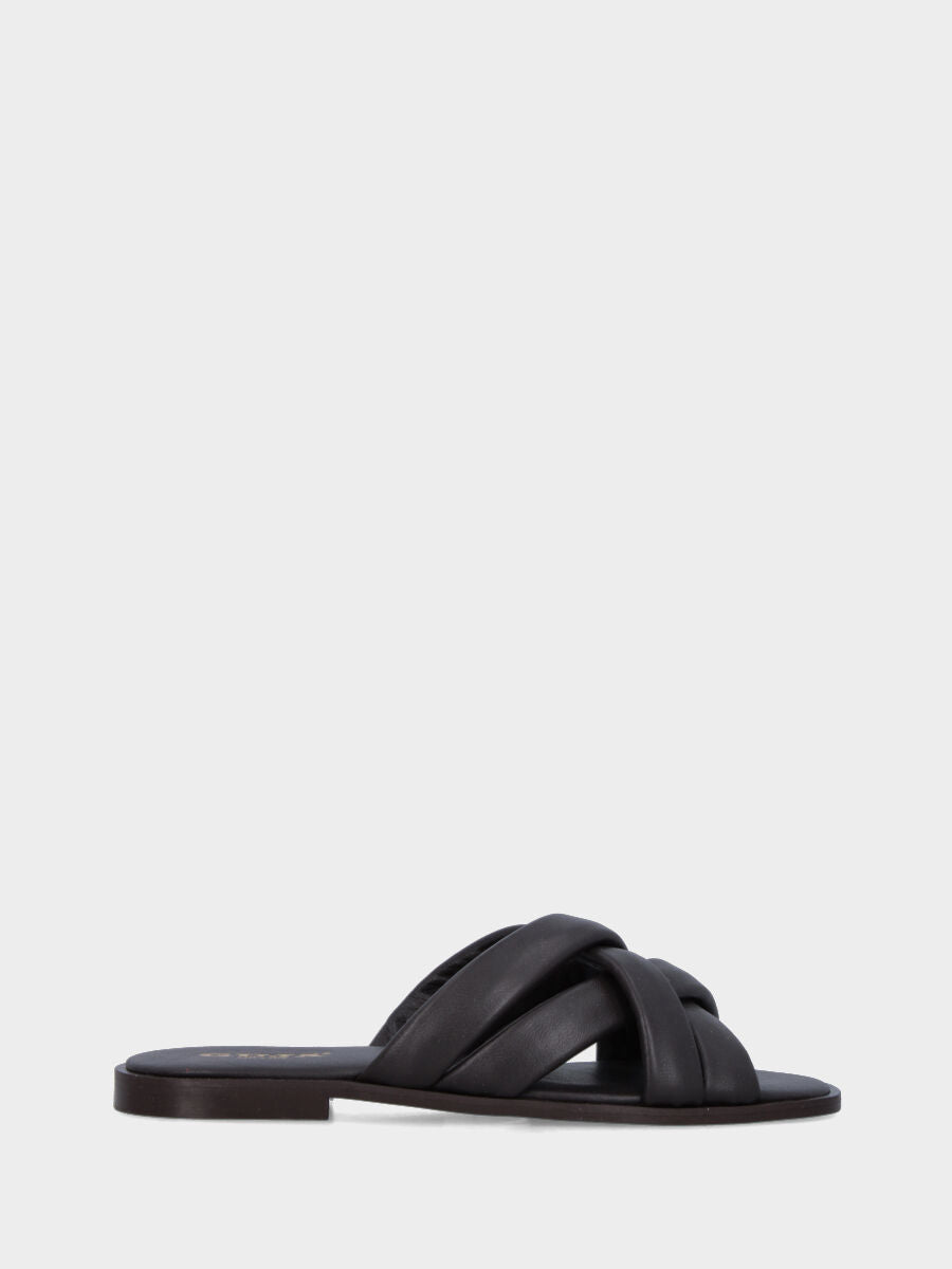Ciabattina in nappa testa di moro con fascette tubolari imbottite