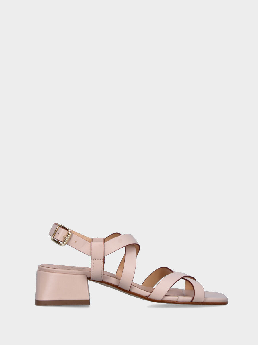 Sandalo in nappa beige con fascette incrociate
