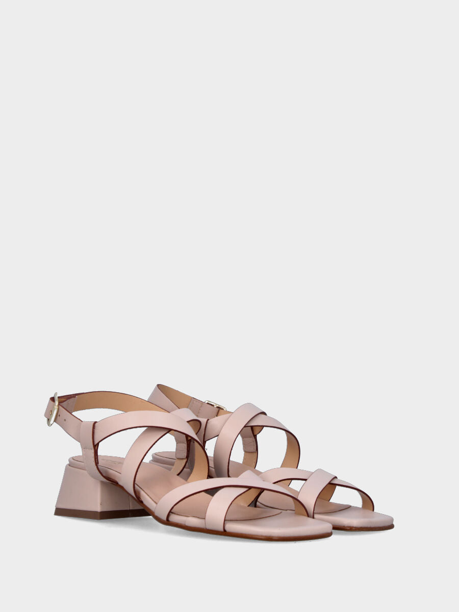 Sandalo in nappa beige con fascette incrociate