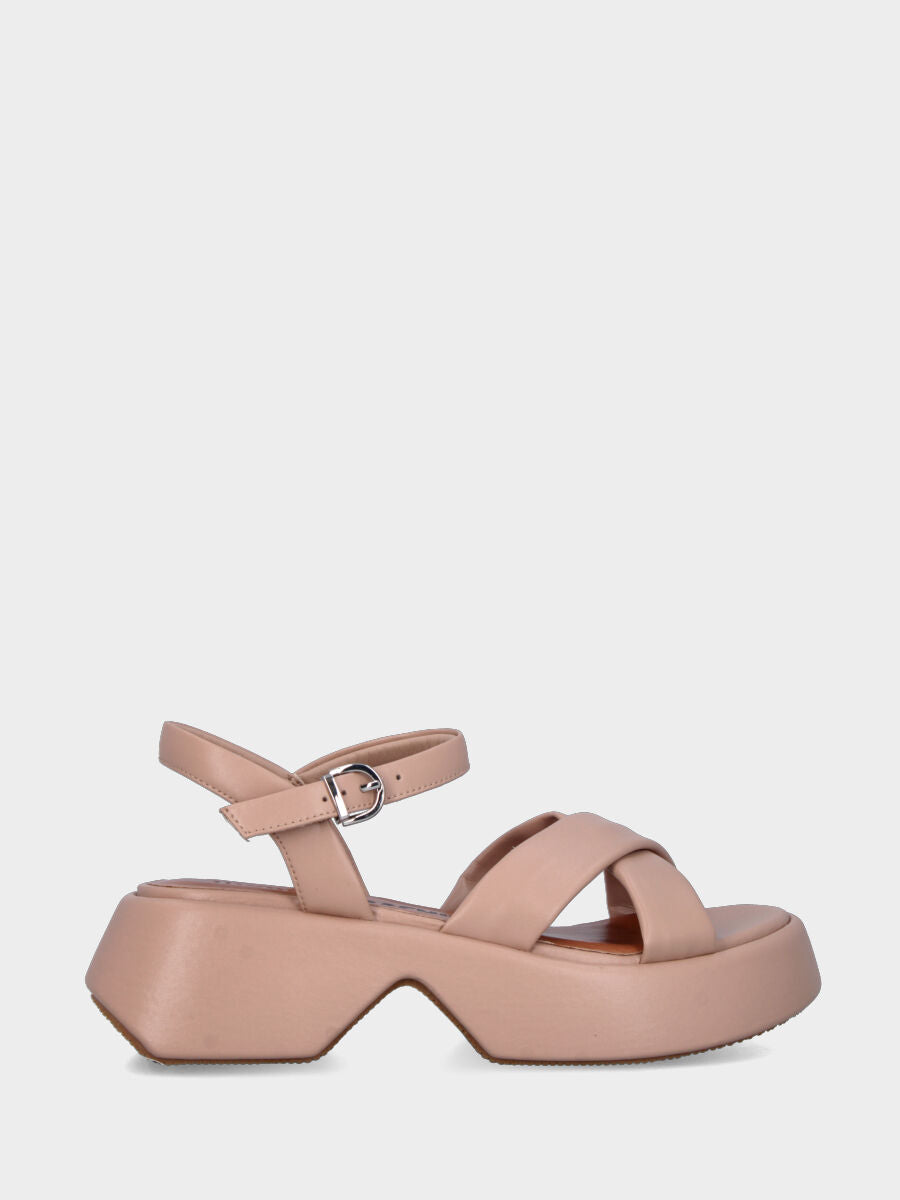 Sandalo platform in nappa beige con fasce incrociate