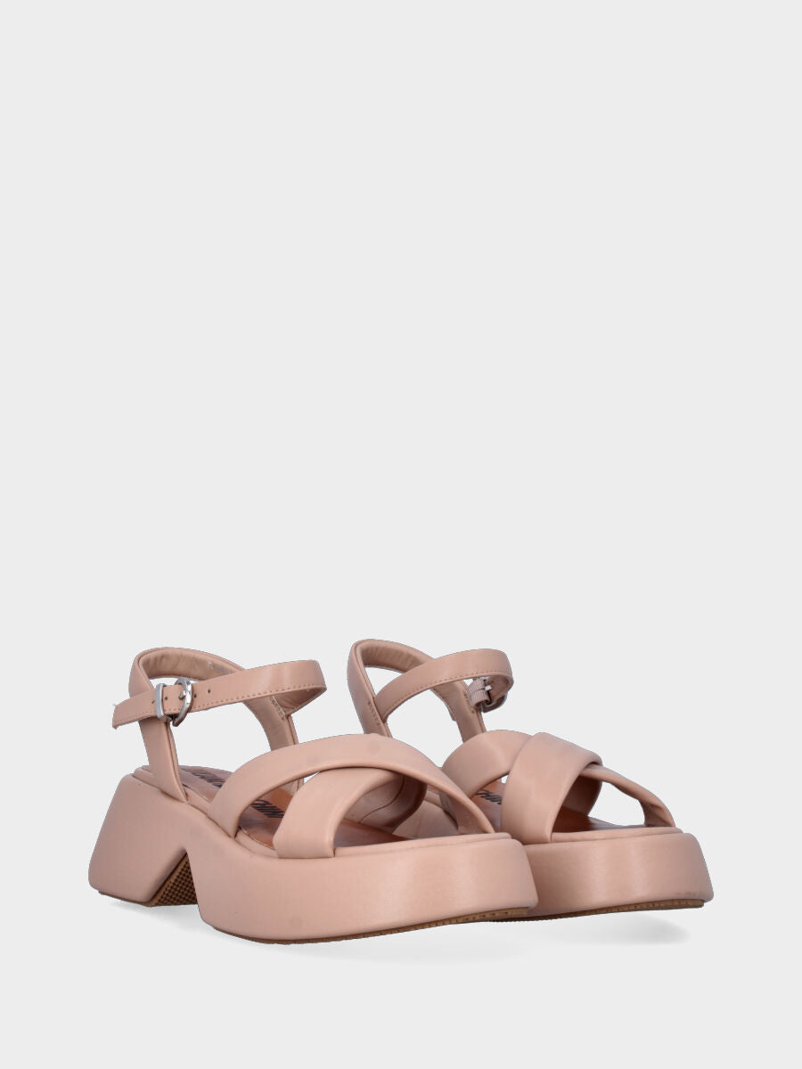 Sandalo platform in nappa beige con fasce incrociate