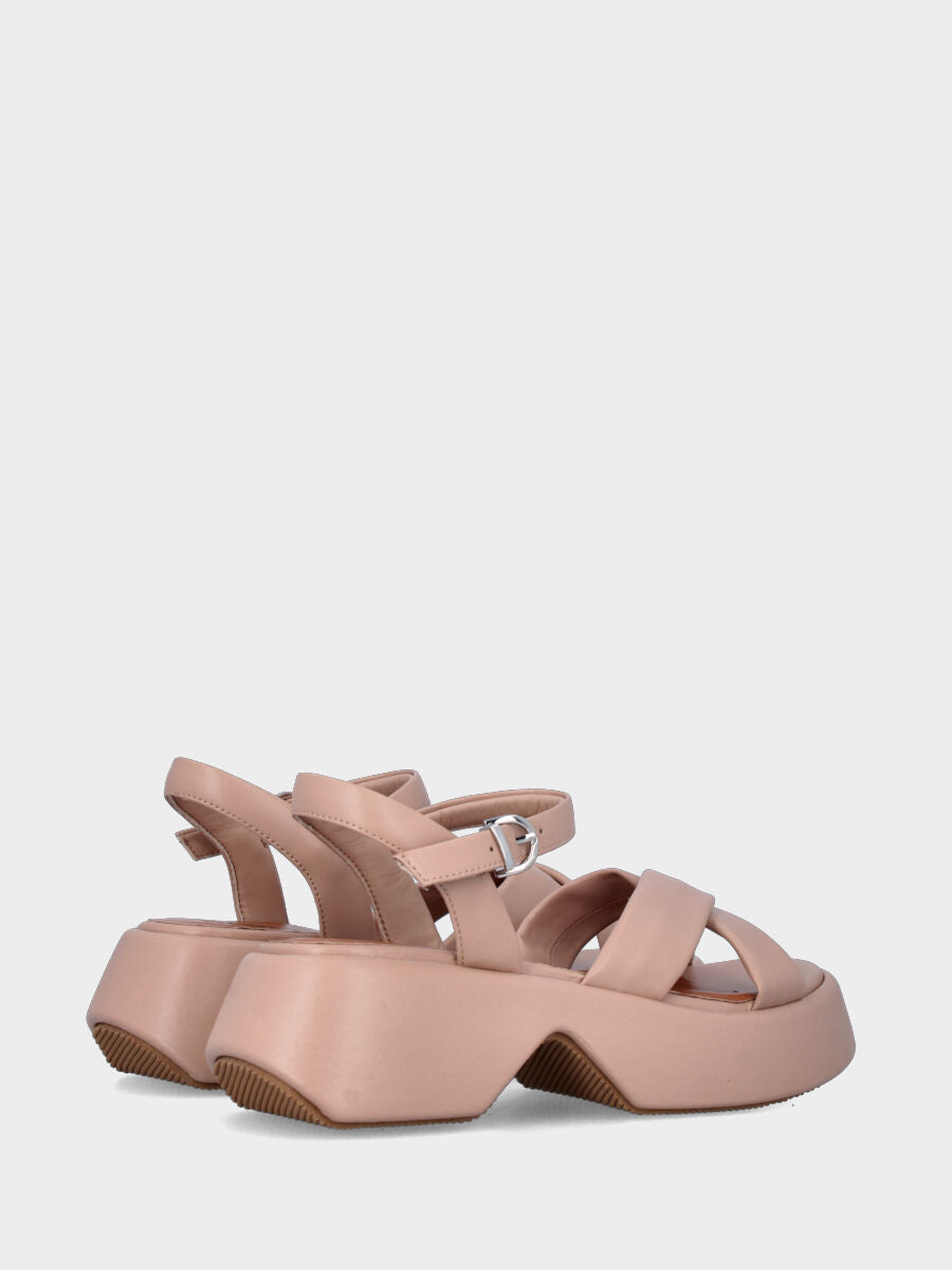Sandalo platform in nappa beige con fasce incrociate