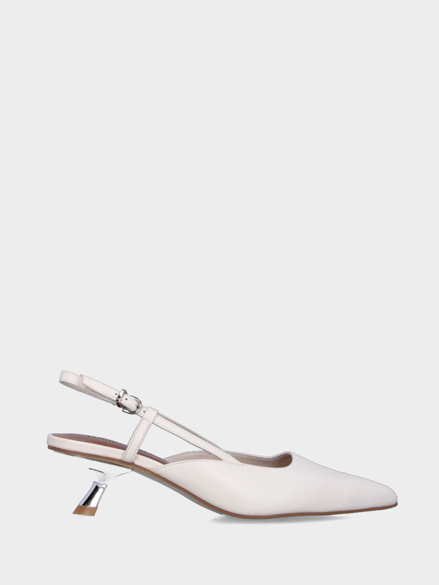 Slingback in nappa bianca con tacco a calice e listino avvolgente