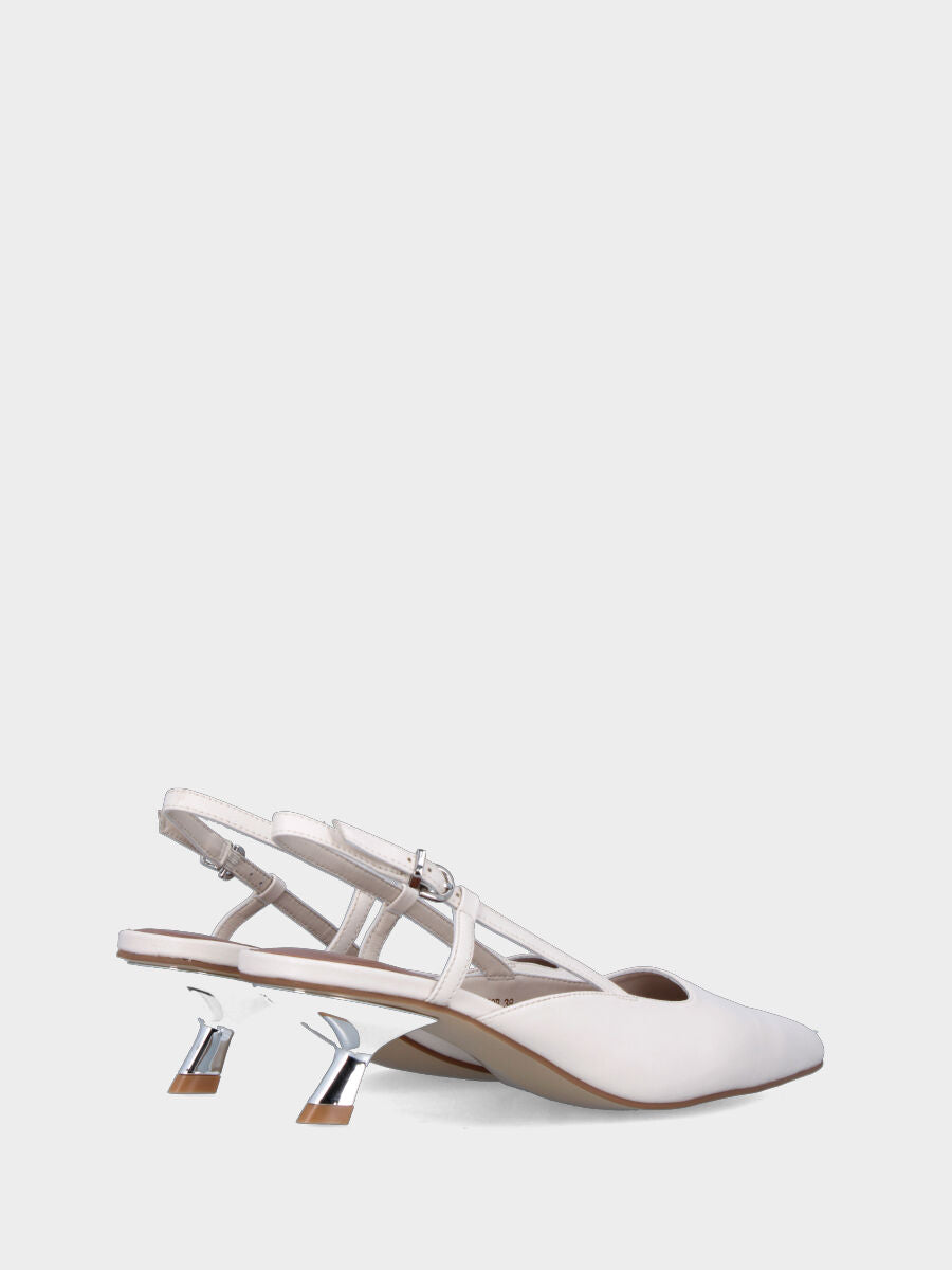 Slingback in nappa bianca con tacco a calice e listino avvolgente