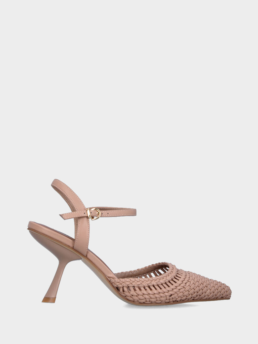 Slingback in nappa nude con tacco a calice e tomaia intrecciata
