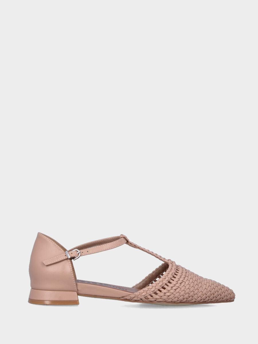 Ballerina Charleston in nappa nude con punta sfilata intrecciata