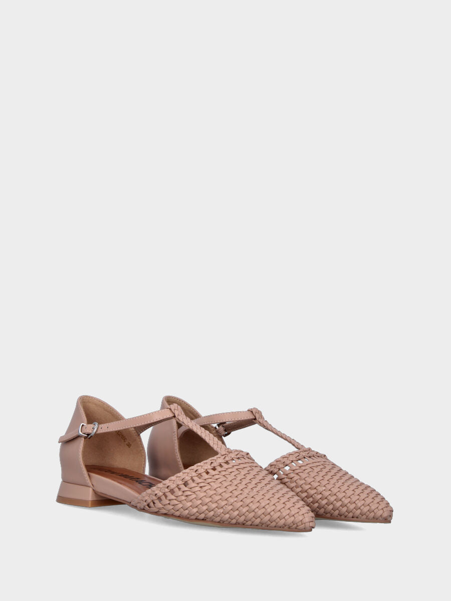 Ballerina Charleston in nappa nude con punta sfilata intrecciata