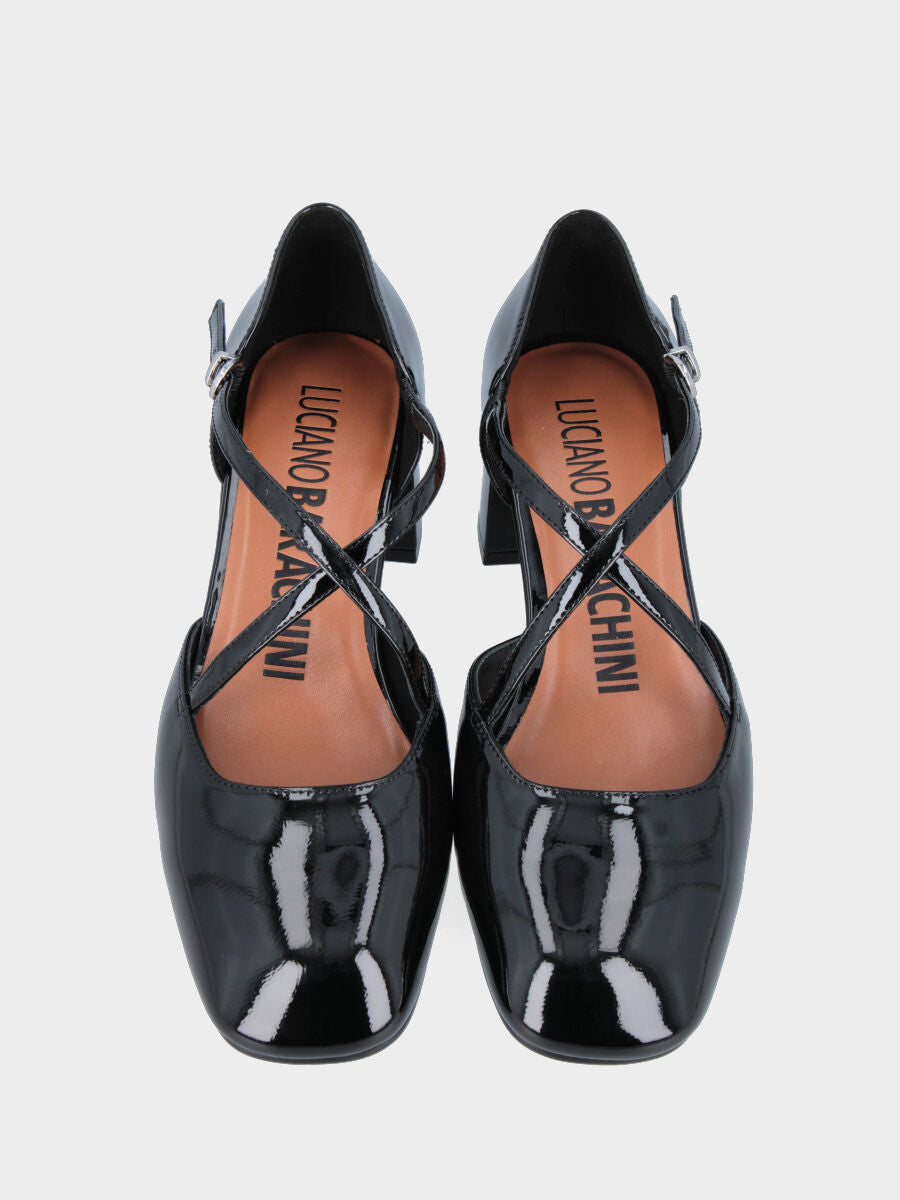 Décolleté in naplak nero con cinturini incrociati