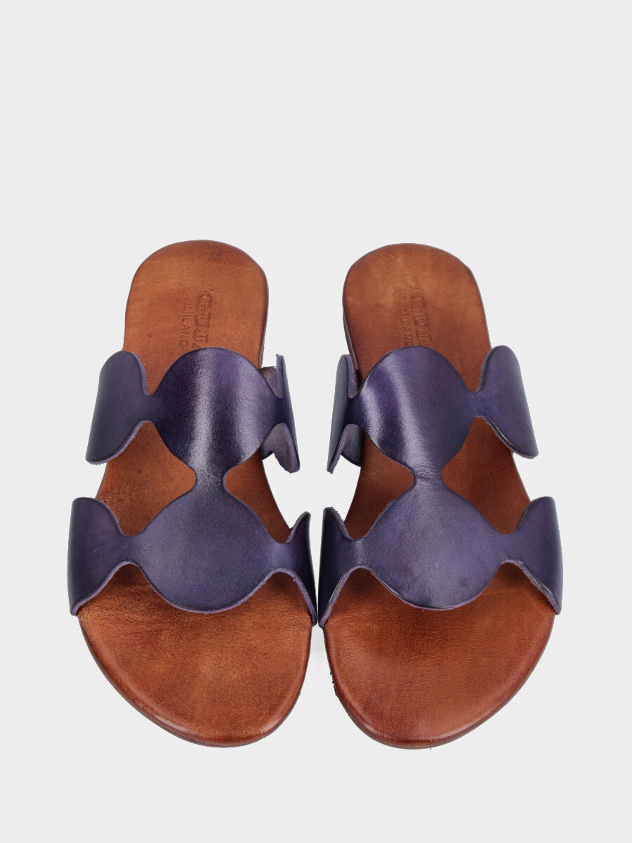 Ciabattine in vitello viola con ovali decorativi