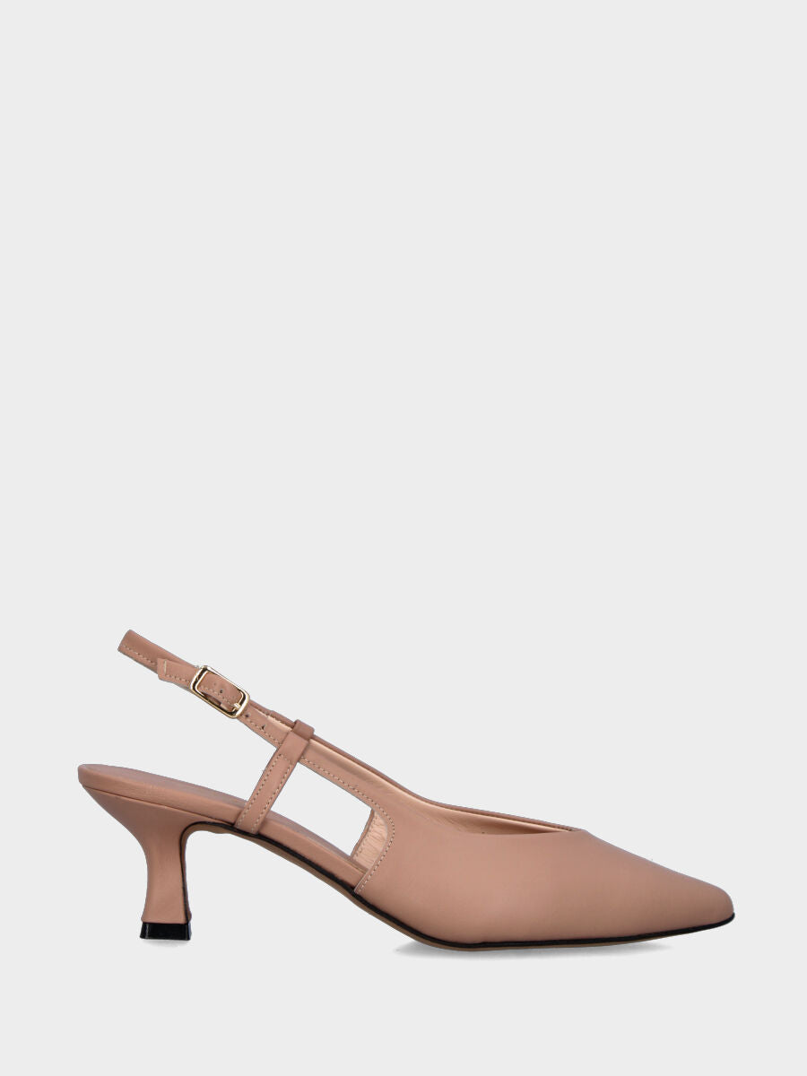 Slingback in nappa nude con scollo a V e tacco a calice