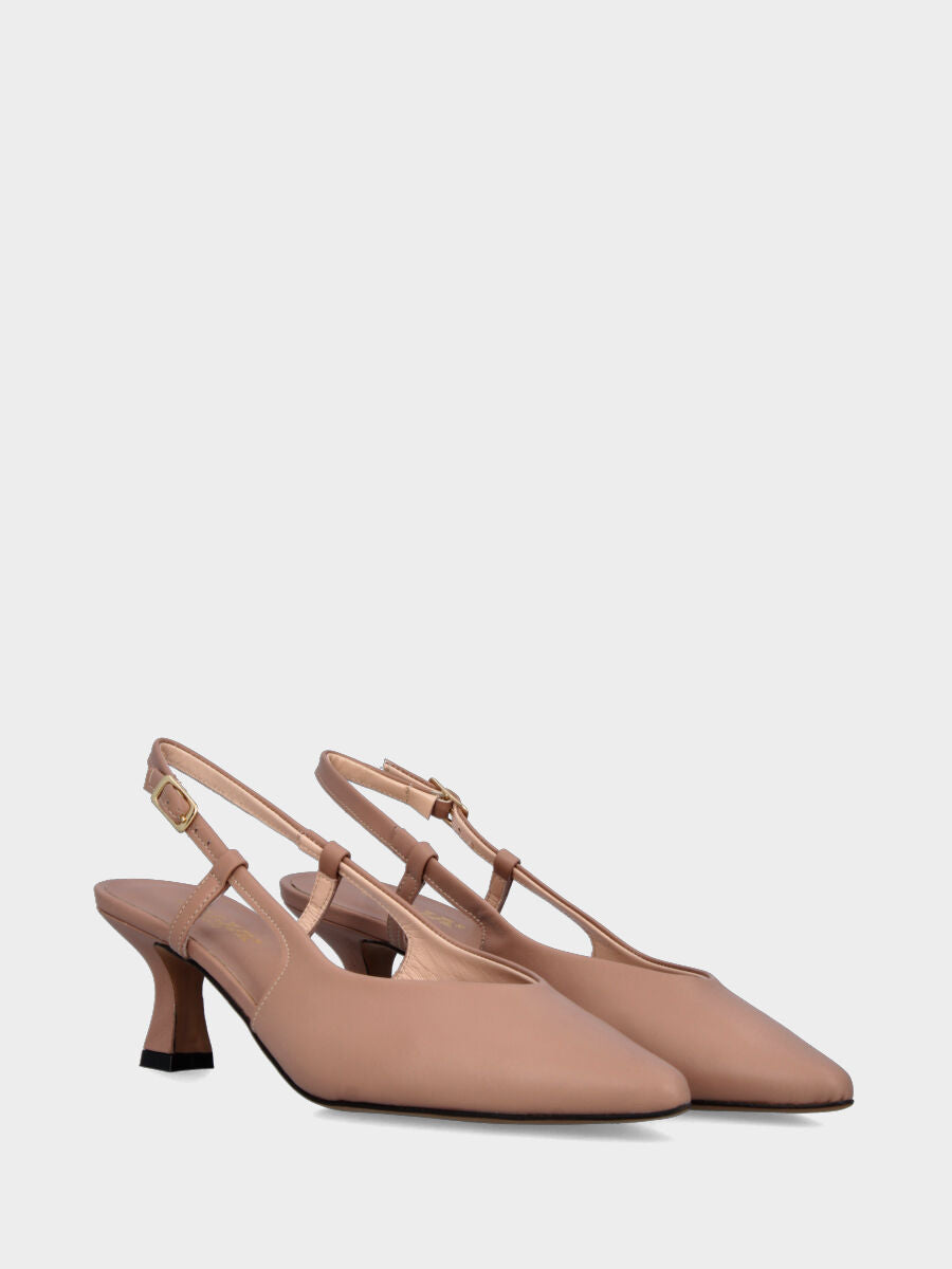 Slingback in nappa nude con scollo a V e tacco a calice