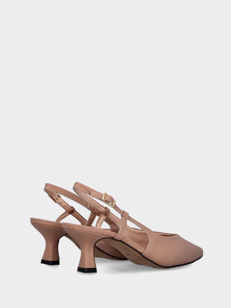 Slingback in nappa nude con scollo a V e tacco a calice