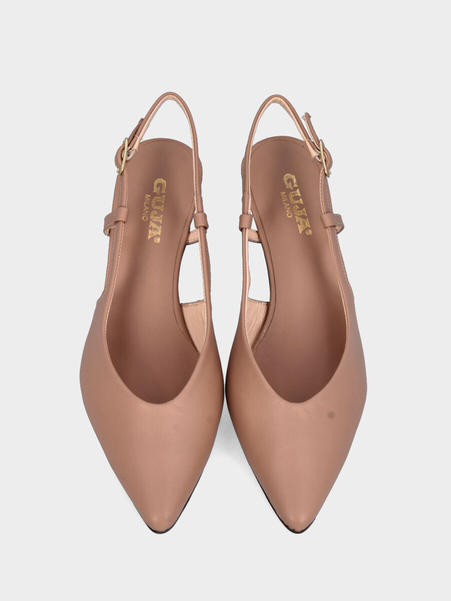 Slingback in nappa nude con scollo a V e tacco a calice
