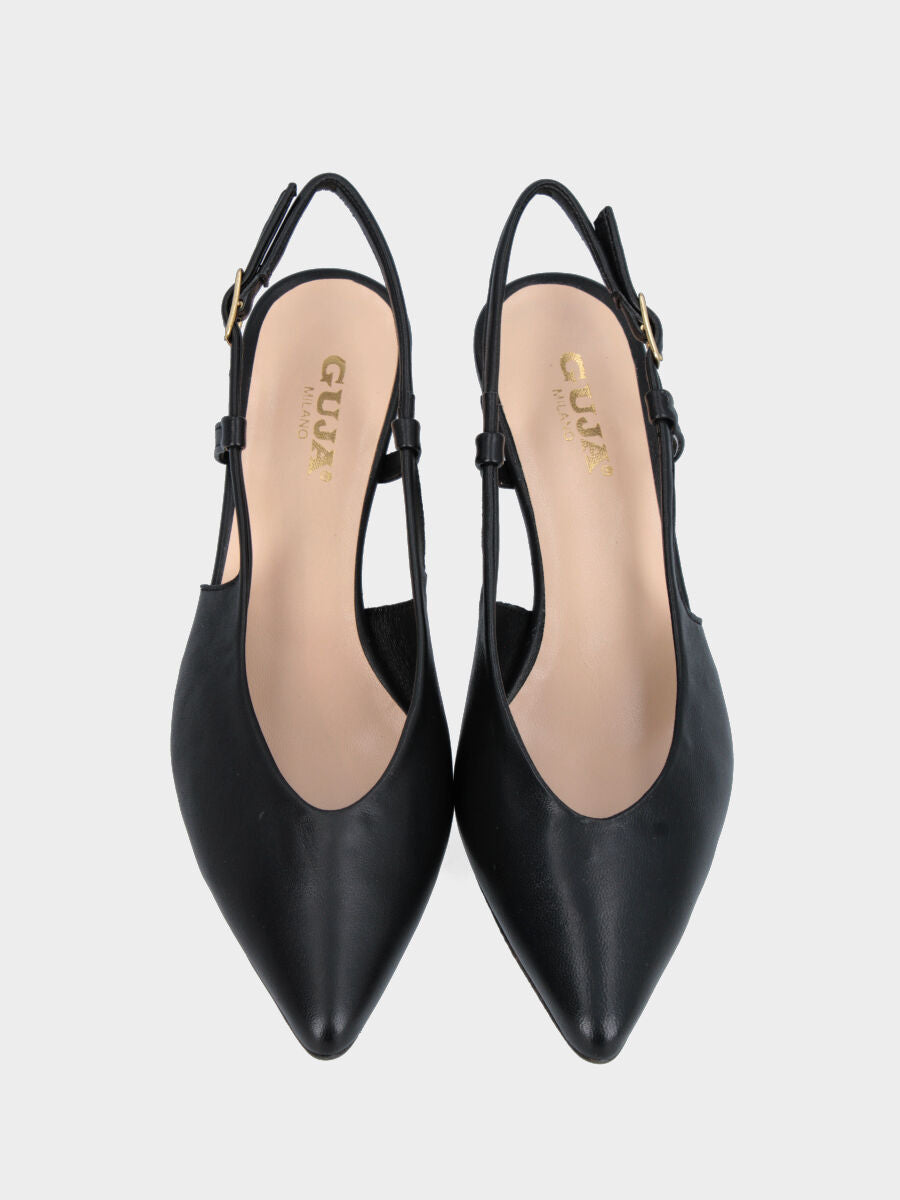 Slingback in nappa nera con scollo a V e tacco a calice