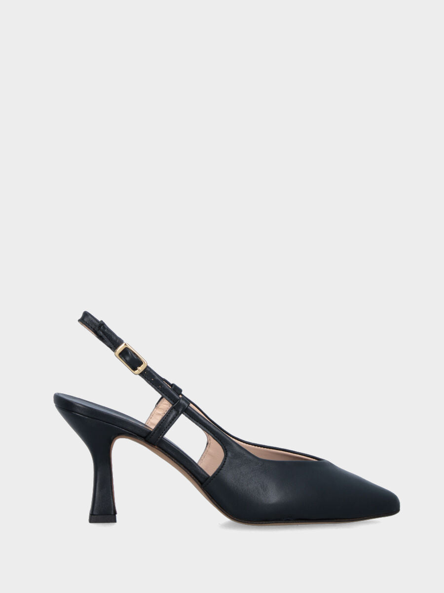 Slingback in nappa blu con scollo a V e tacco a calice 70 mm