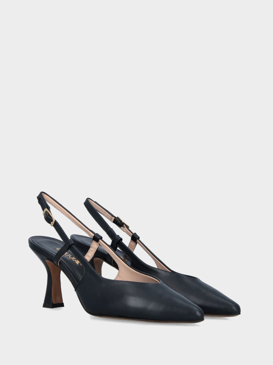 Slingback in nappa blu con scollo a V e tacco a calice 70 mm