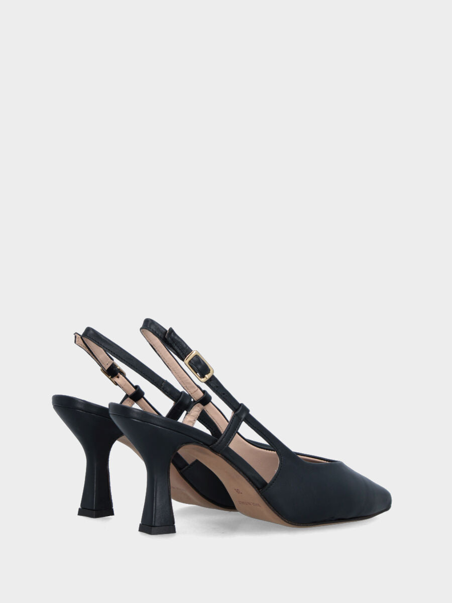 Slingback in nappa blu con scollo a V e tacco a calice 70 mm