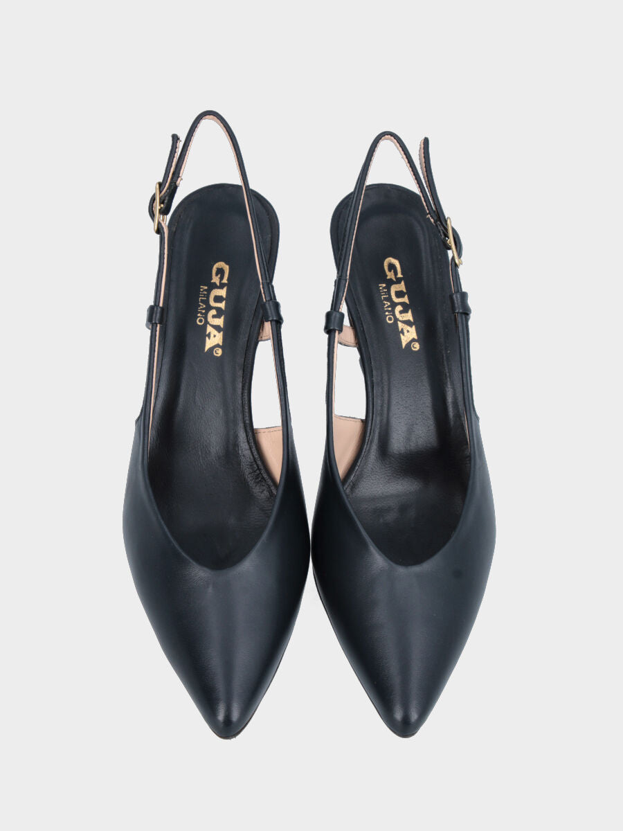 Slingback in nappa blu con scollo a V e tacco a calice 70 mm