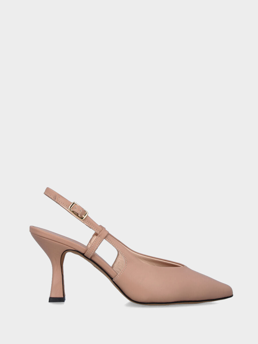 Slingback in nappa beige con scollo a V e tacco a calice 70 mm