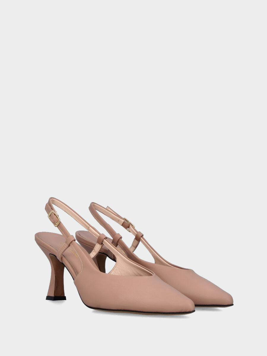 Slingback in nappa beige con scollo a V e tacco a calice 70 mm