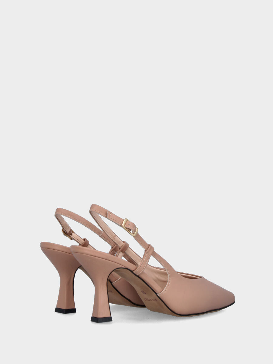 Slingback in nappa beige con scollo a V e tacco a calice 70 mm