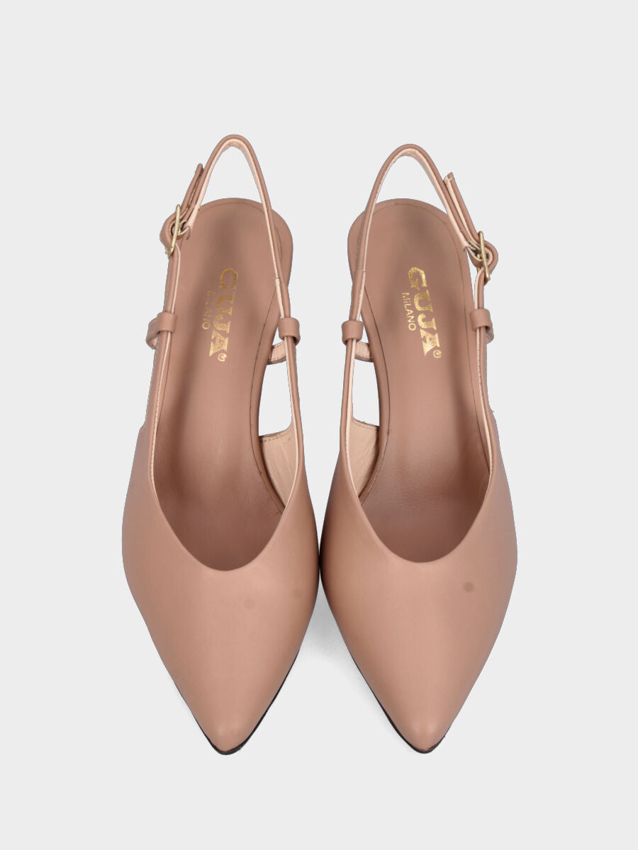 Slingback in nappa beige con scollo a V e tacco a calice 70 mm