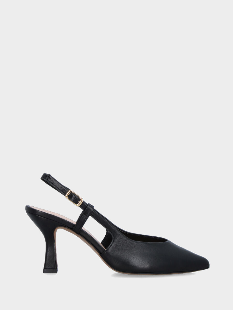 Slingback in nappa nera con scollo a V e tacco a calice 70 mm