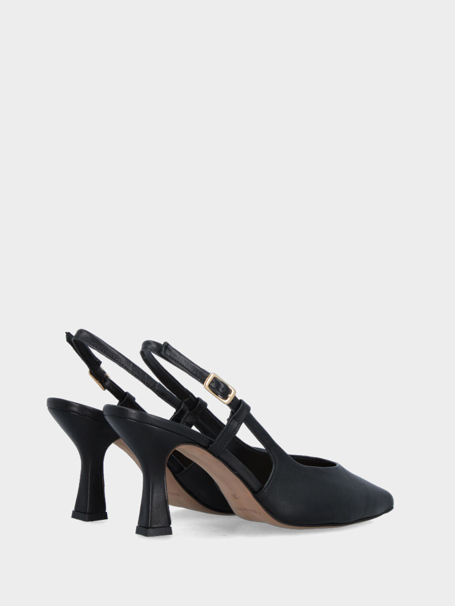 Slingback in nappa nera con scollo a V e tacco a calice 70 mm