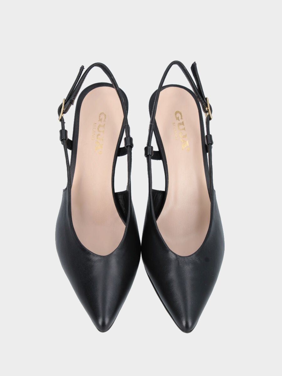 Slingback in nappa nera con scollo a V e tacco a calice 70 mm