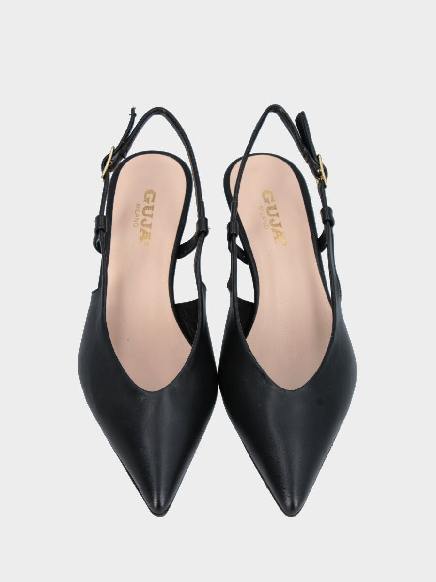 Slingback in nappa nera con scollo a V e tacco a calice