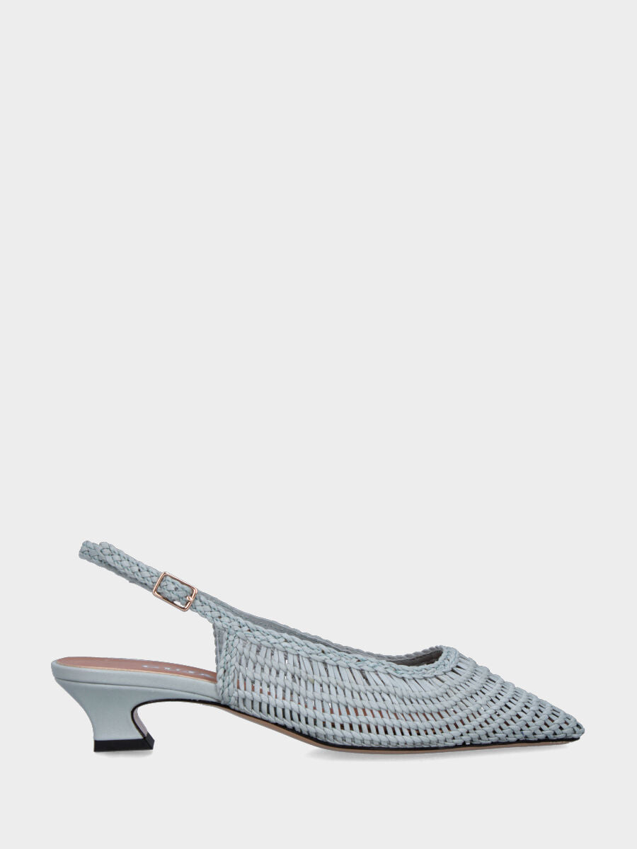 Slingback in nappa grigia con tomaia a rete intrecciata