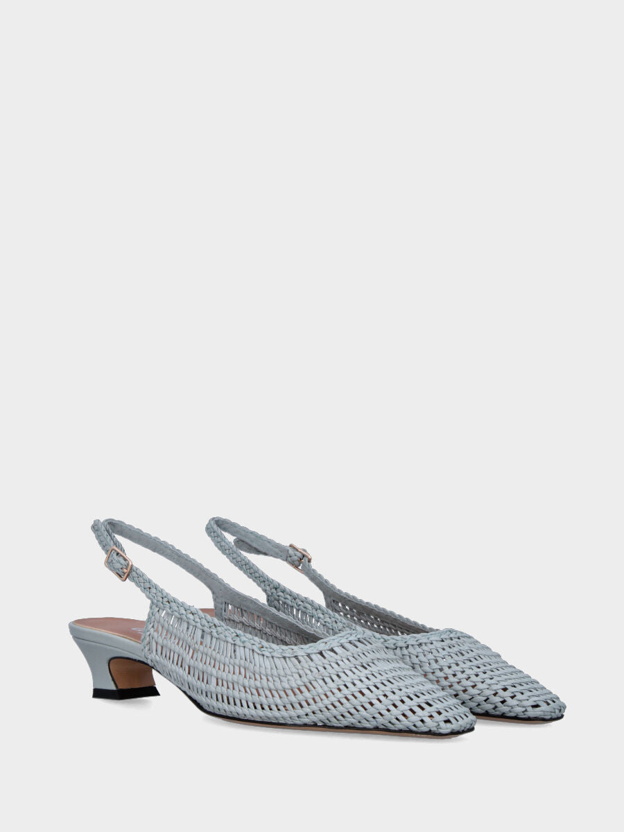 Slingback in nappa grigia con tomaia a rete intrecciata