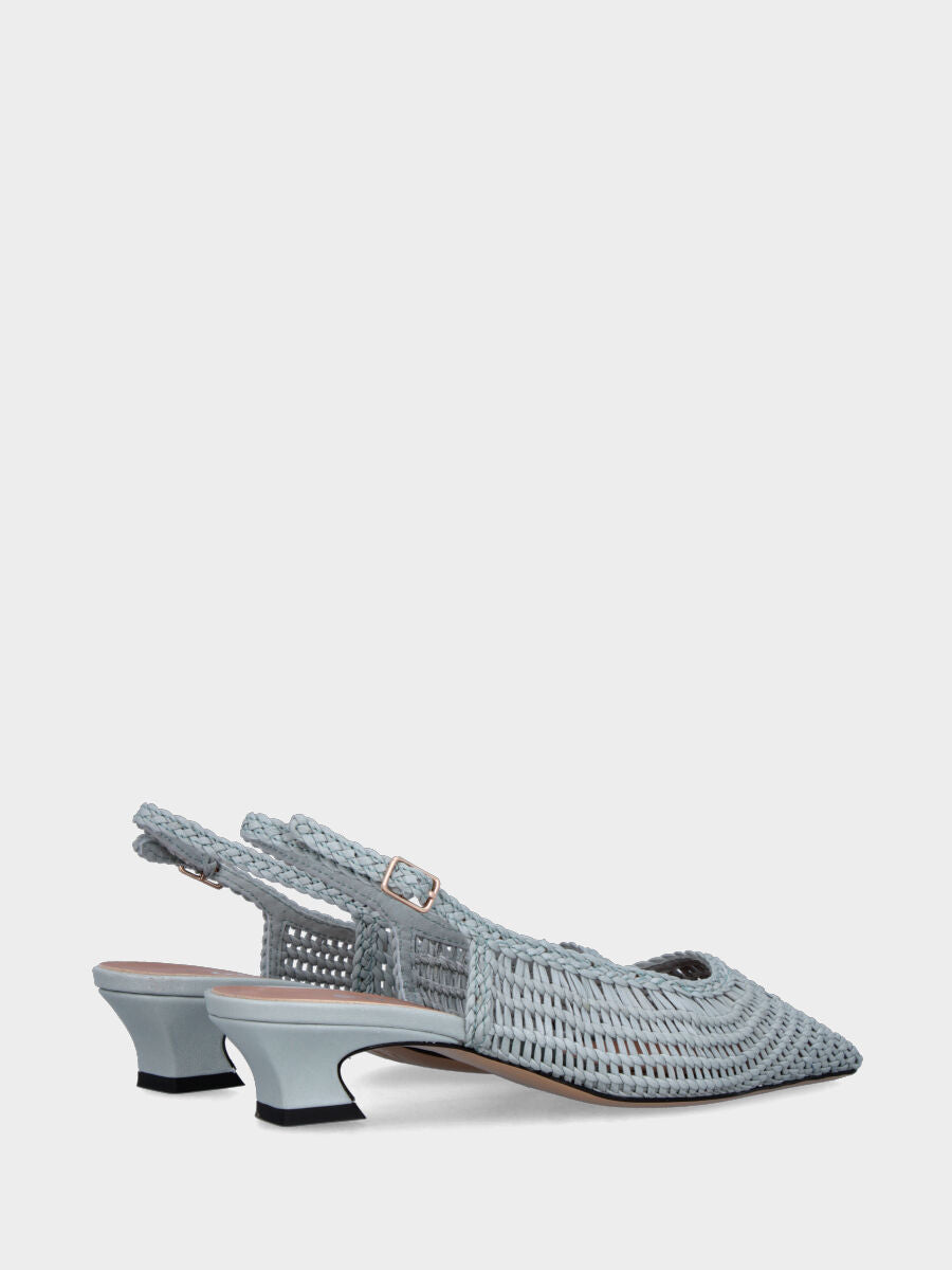 Slingback in nappa grigia con tomaia a rete intrecciata