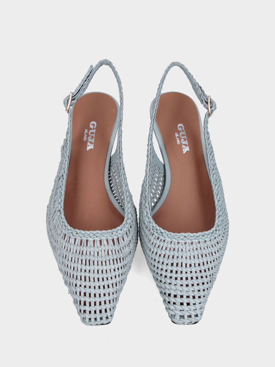 Slingback in nappa grigia con tomaia a rete intrecciata