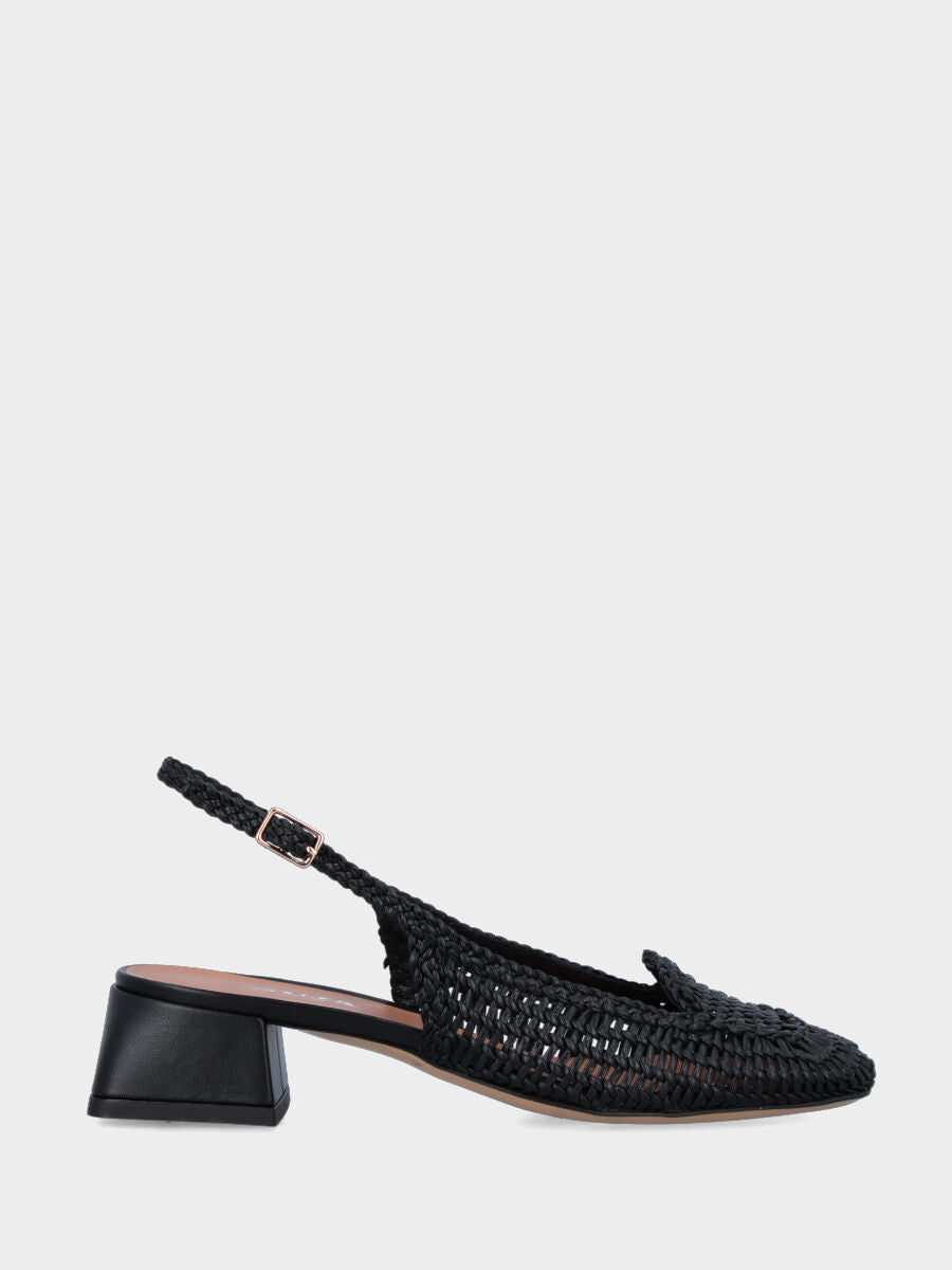 Slingback mocassino in vitello nero con tomaia intrecciata