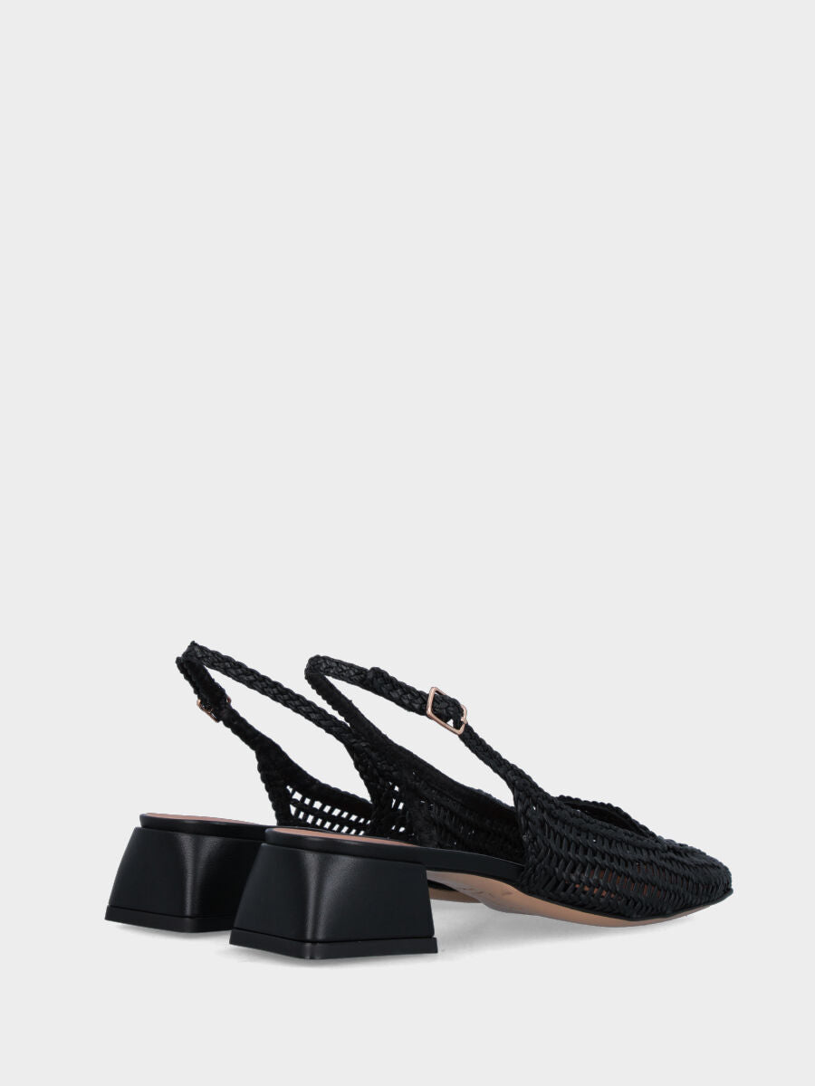 Slingback mocassino in vitello nero con tomaia intrecciata