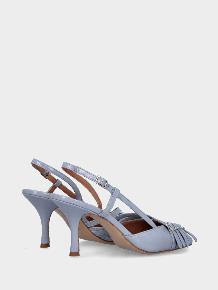 Slingback in verlux celeste con cinturini e tacco a calice