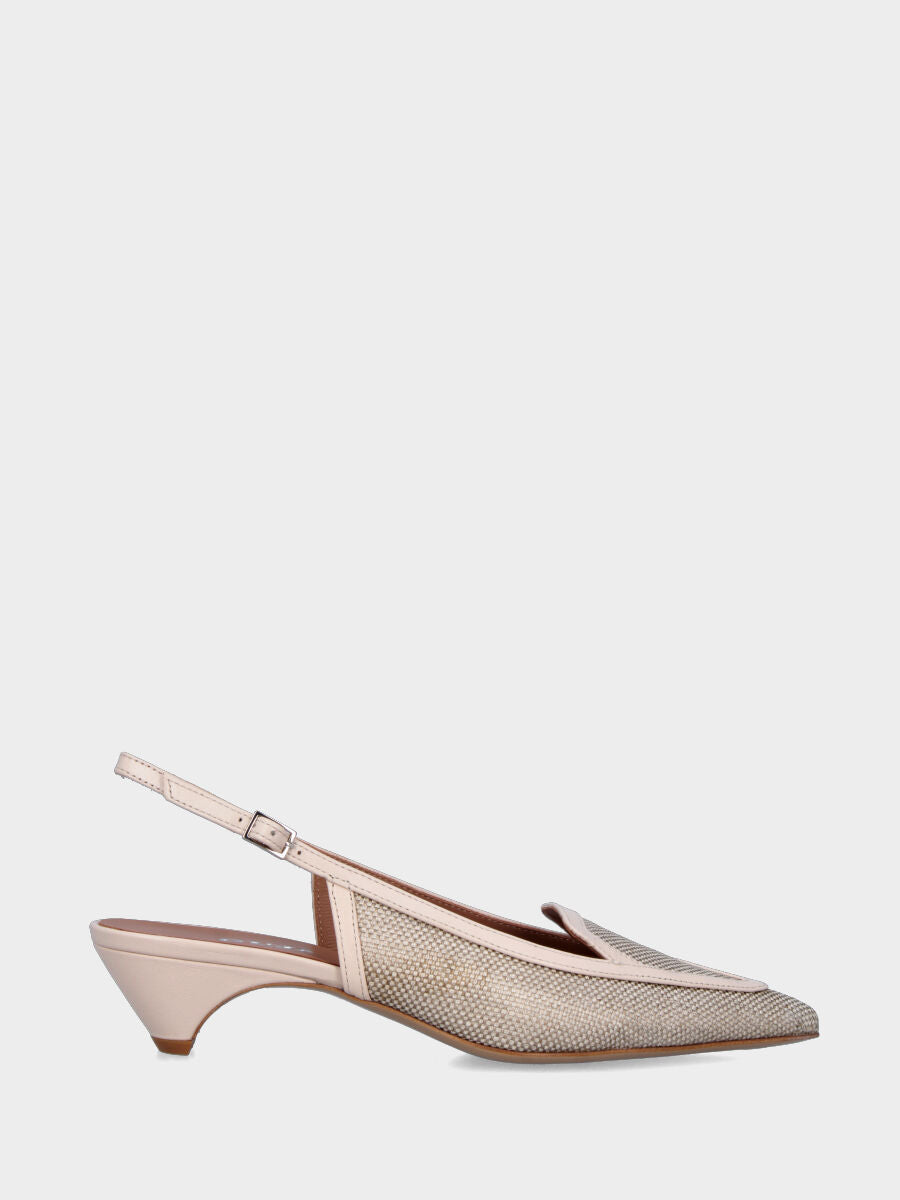 Slingback mocassino in rafia beige con tacco semi zeppa