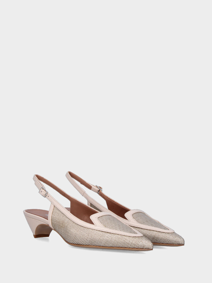 Slingback mocassino in rafia beige con tacco semi zeppa