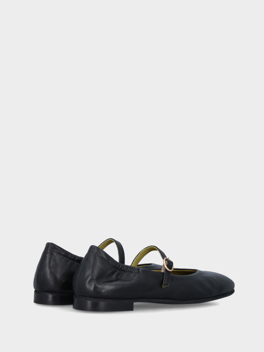 Ballerina Mary Jane in nappa nera con cucitura a sacchetto