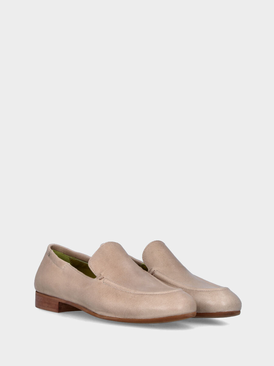 Mocassin en nappa beige avec semelle lisse bordée