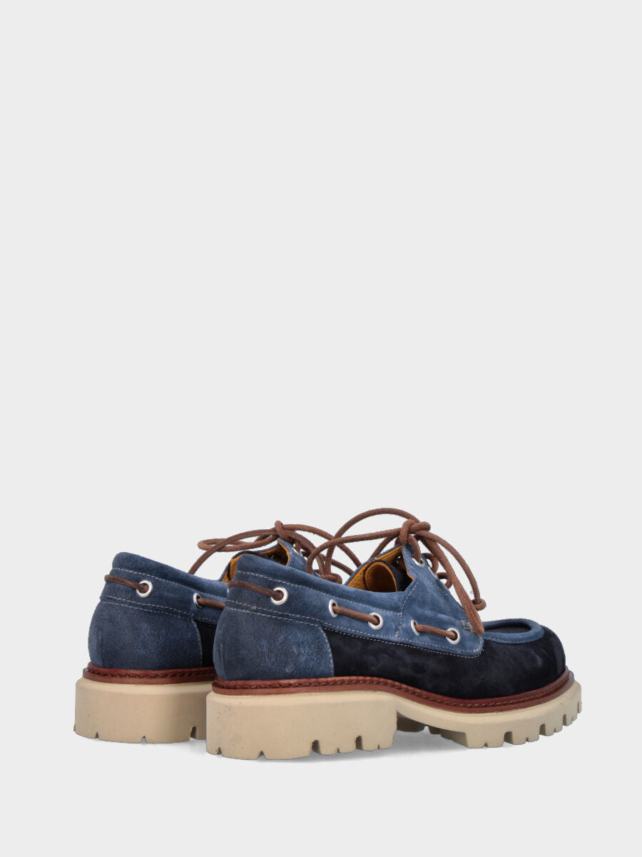 Stringata in camoscio blu e azzurro con tacco 30 mm e suola extra light