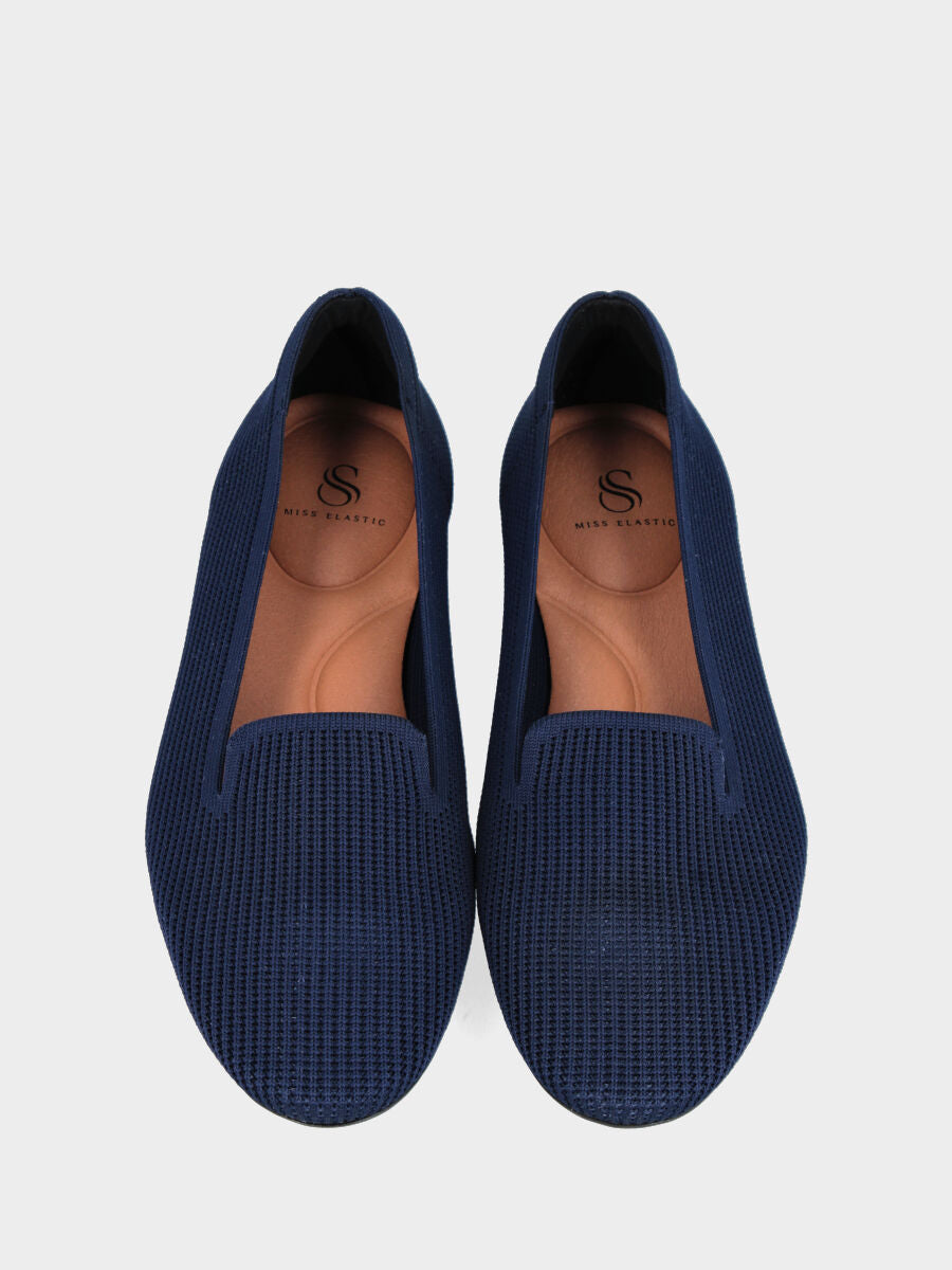 Pantofolina in tessuto elasticizzato blu con tacco 10 mm