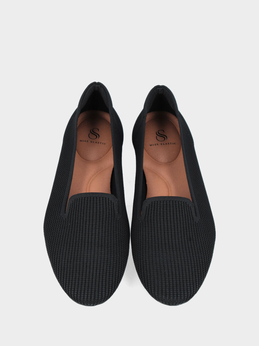 Pantofolina in tessuto elasticizzato nero con tacco 10 mm