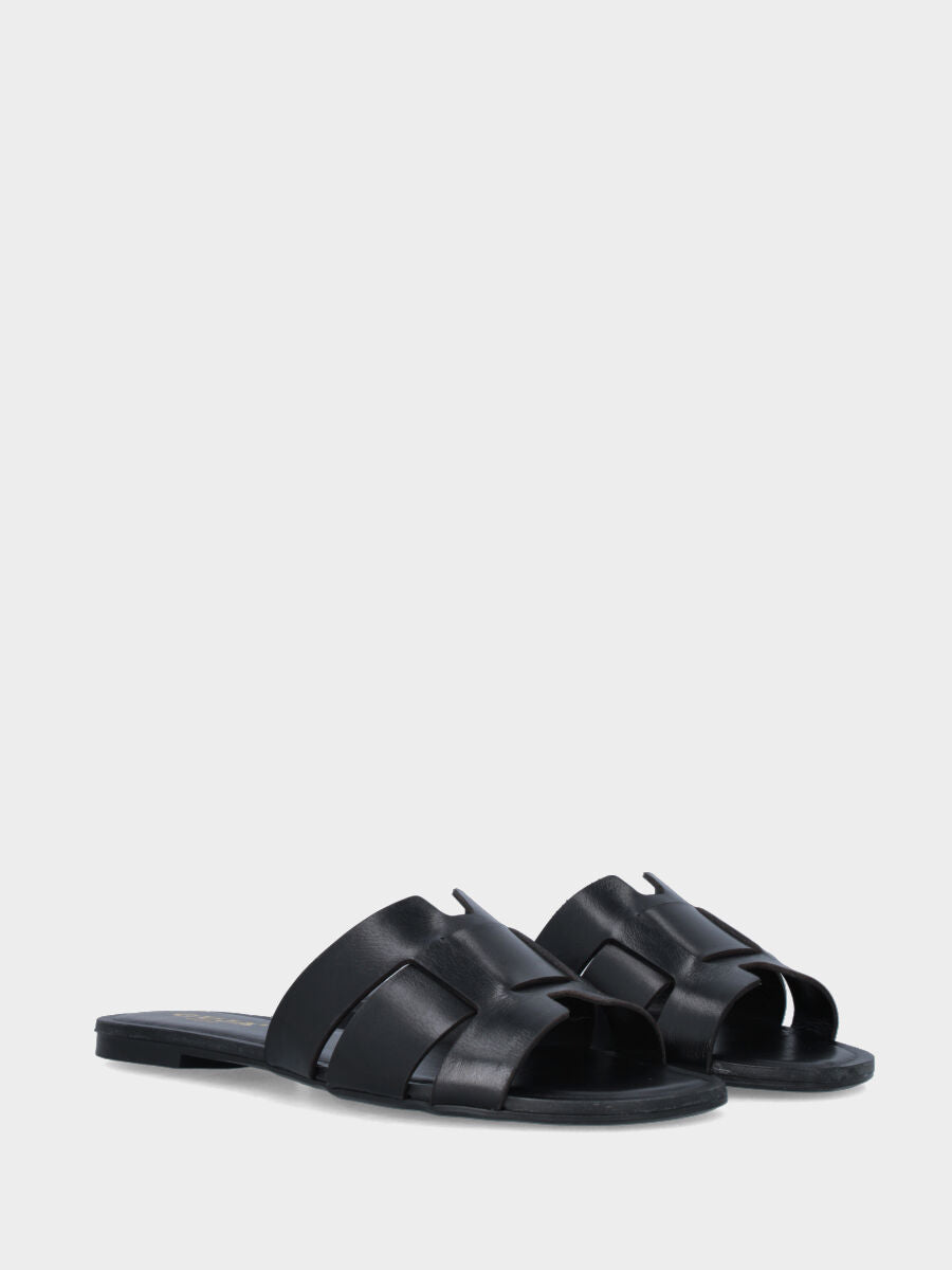 Ciabattina flat in vitello nero con fascette arcuate