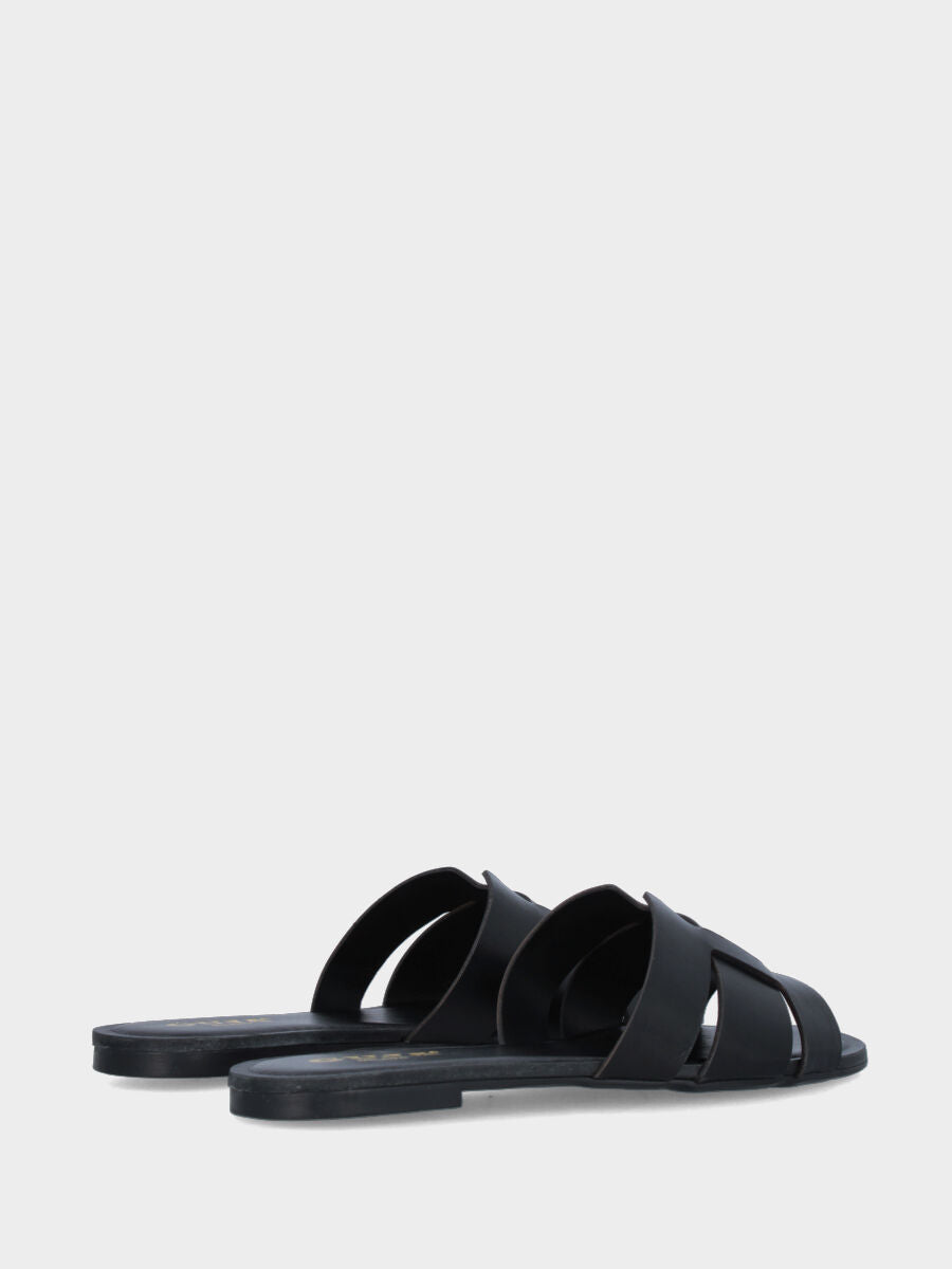 Ciabattina flat in vitello nero con fascette arcuate