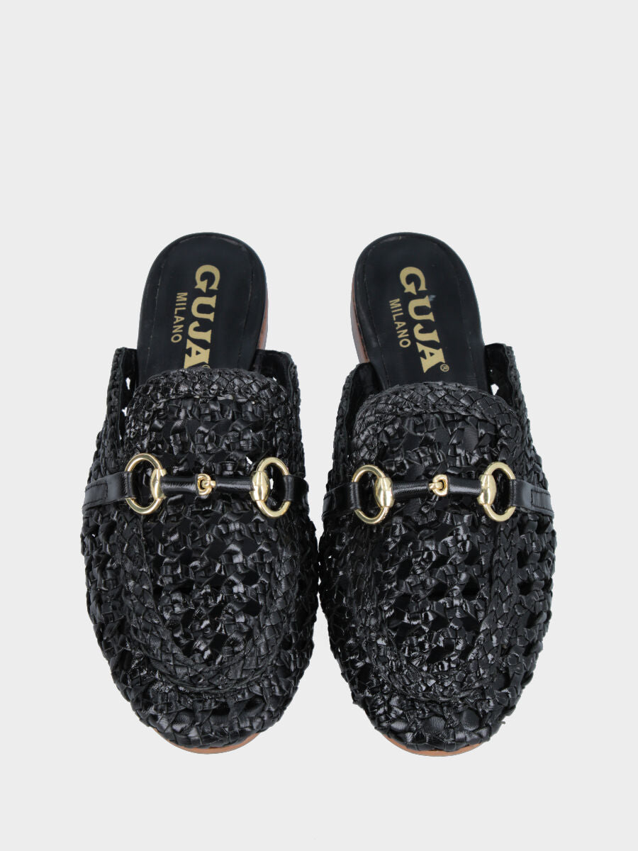 Sabot in nappa nera intrecciata con morsetto