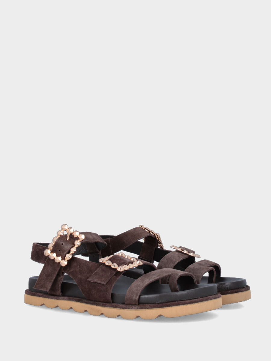 Sandalo monoblocco in vitello rosso con fascia ripiegata